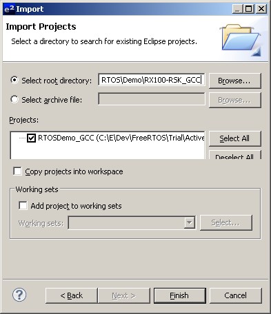 Importing an embedded RTOS project into the E2Studio IDE