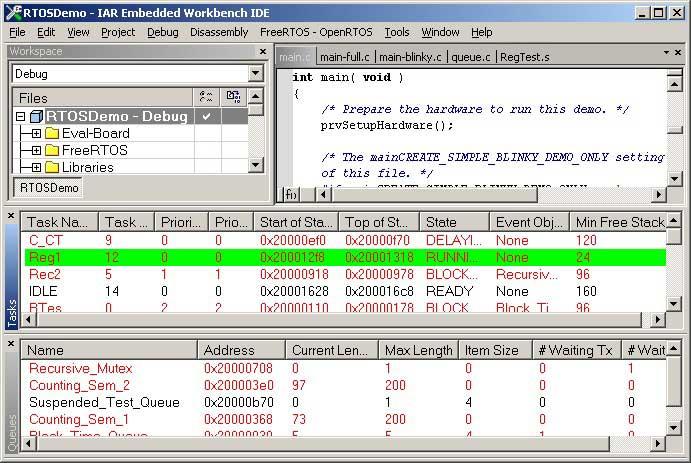 FreeRTOS kernel aware debugger used with the IAR compiler