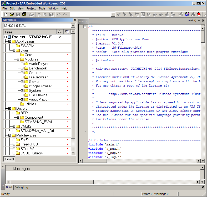The ARM Cortex-M RTOS example shown in the IAR embedded workbench IDE