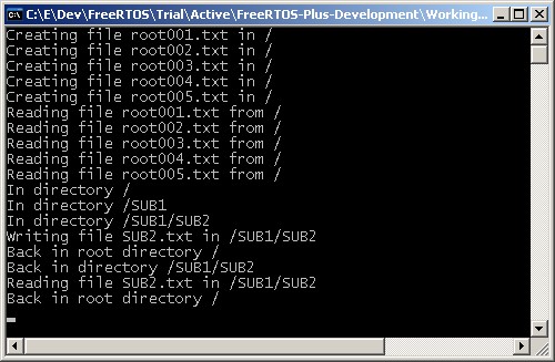 The output generated when the FAT file system files and directories are created