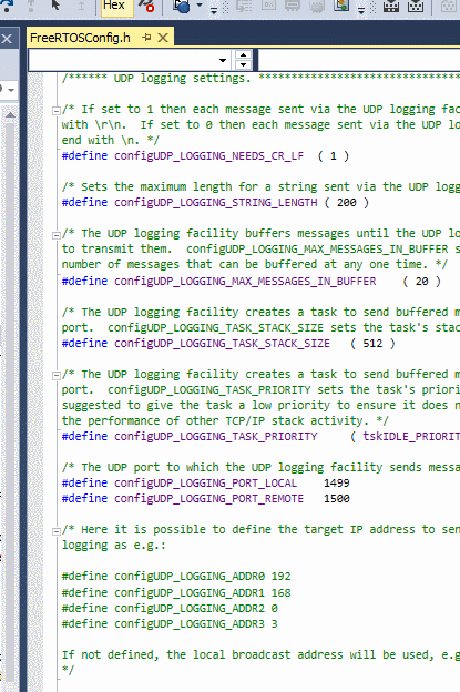 Directing RTOS TCP/IP stack debug output