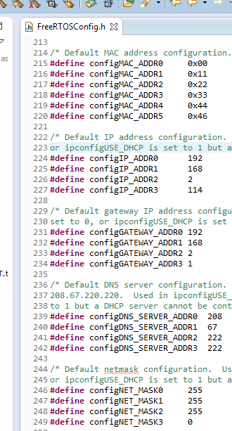 Allocating an IP address to the free RTOS TCP/IP target