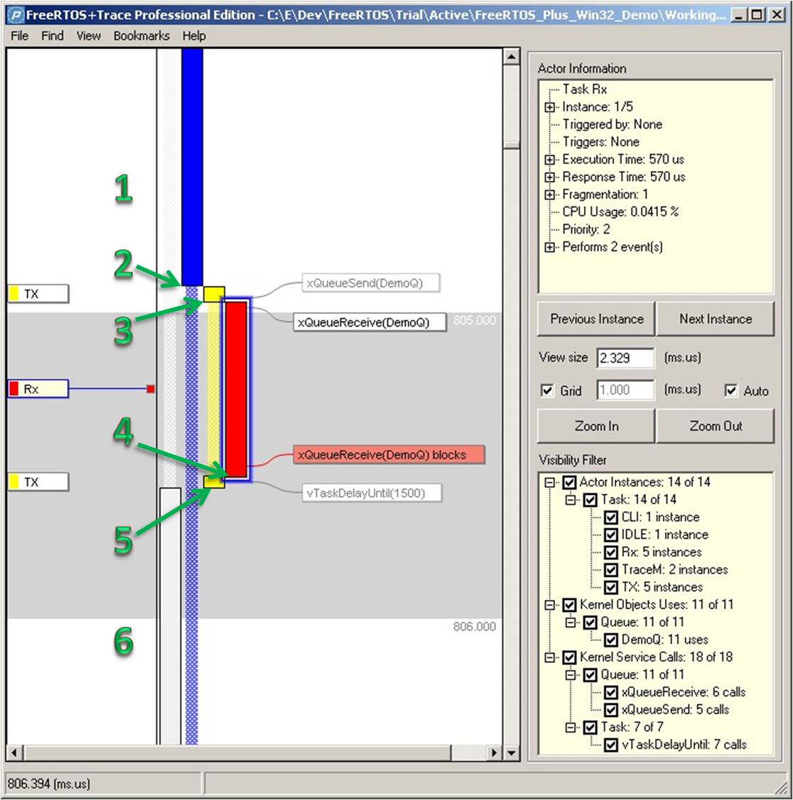 Viewing the RTOS trace in FreeRTOS+Trace