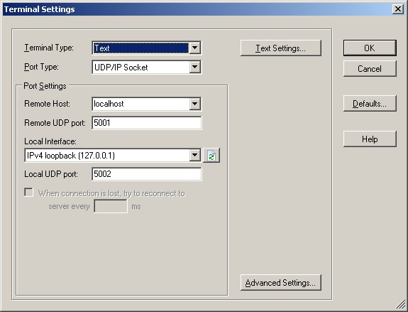 The required UDP command console configuration