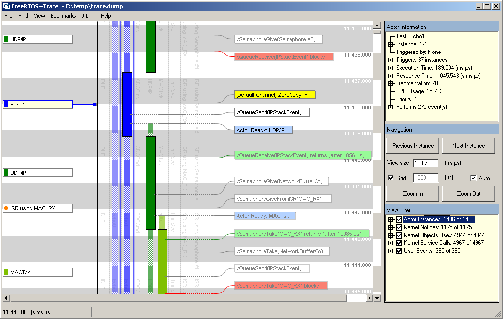 Viewing the RTOS trace