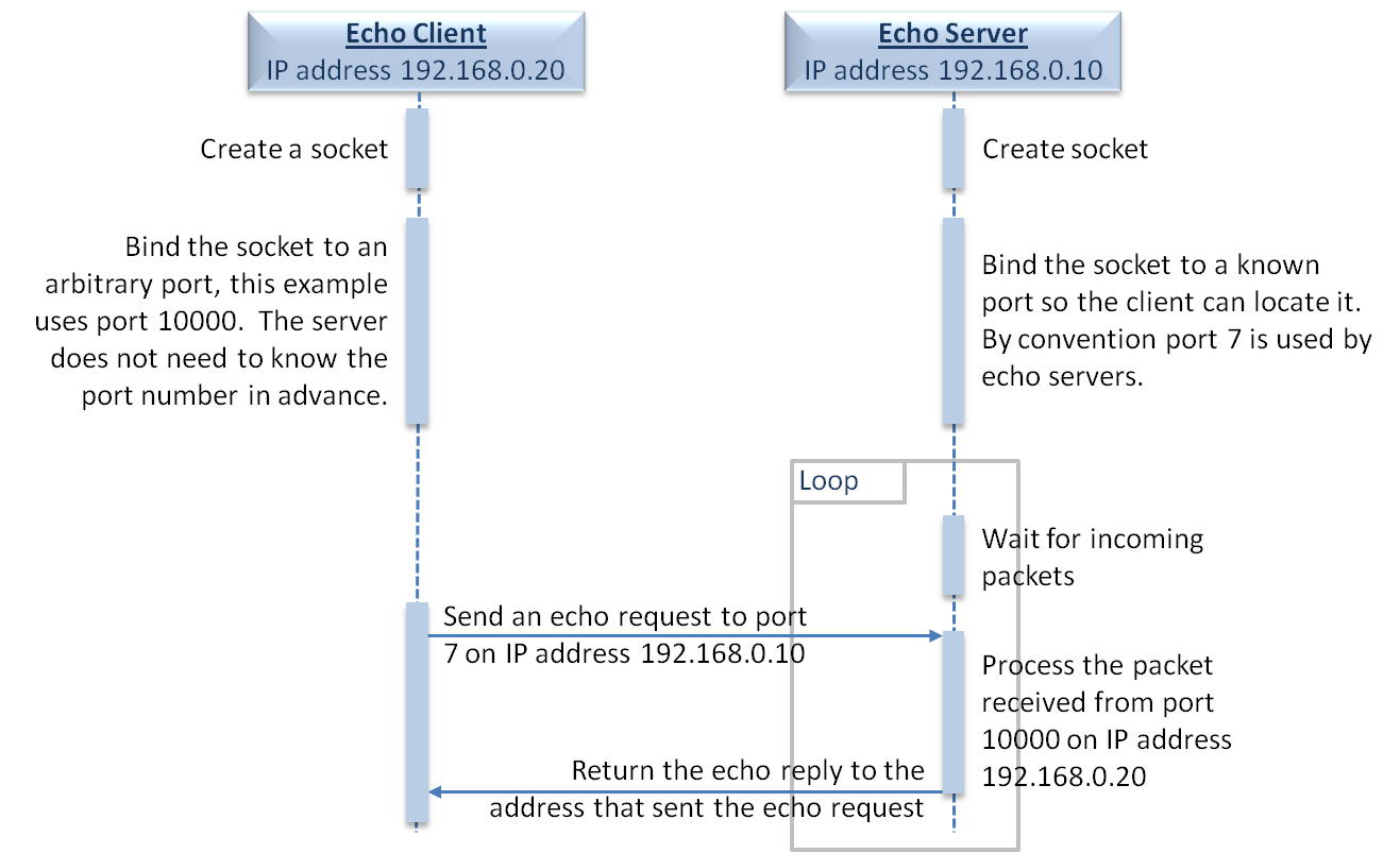 embedded echo clients communicating with a standard echo server