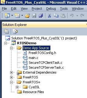 The RTOS project viewed inside the compiler development tool
