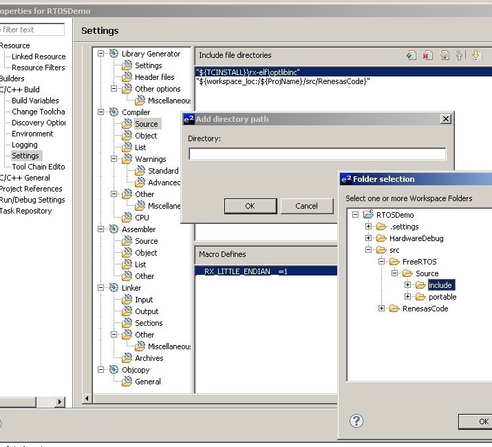 Adding the RTOS's header source files to the project's include path