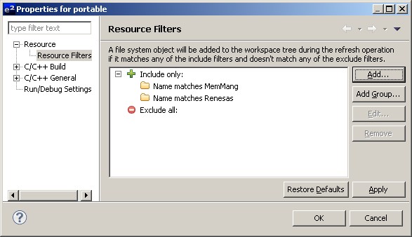 The Eclipse project resource filters