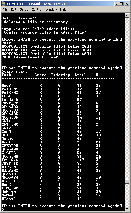 Using the RTOS CLI to access the FAT FS