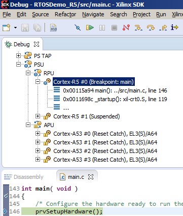 Selecting the ARM Cortex-R5 core in order to debug the RTOS project