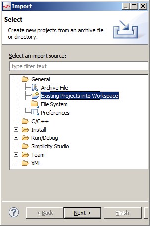 Importing the low power Cortex-M4 RTOS demo into simplicity studio