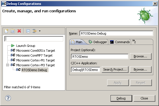 Software console RTOS debugging configuration