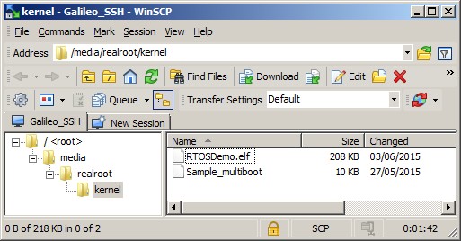 Updating the Intel RTOS image using WinSCP