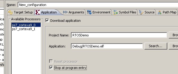 ARM Cortex-A9 RTOS application tab