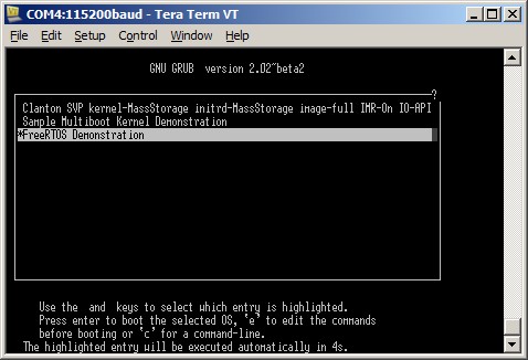 Using GRUB to boot the free RTOS on the Galileo hardware